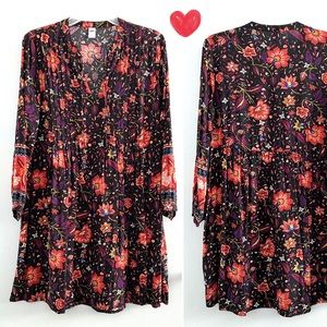 Old Navy festive floral long sleeve tunic dress, purple red